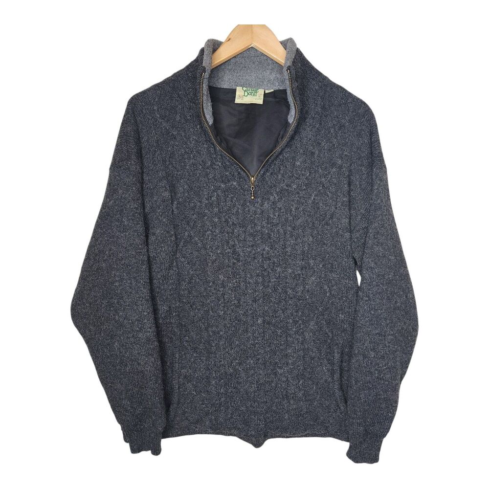 Carraig Donn Ireland Shetland Wool 1/4 Zip Fisherman Cable Knit Sweater Mens M
